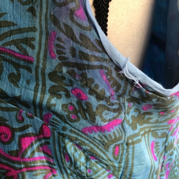 🎄100% silk tunic/shirt button front SZ L pink/blue - Picture 10 of 12